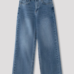 Quần Jeans Nữ Wide Leg Liền Cạp Chiết Ly